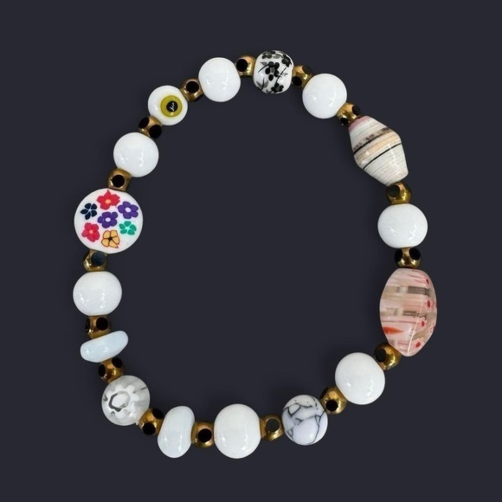 White Boho Mixed Bead Bracelet